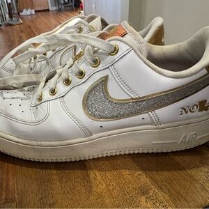 Nike White Airforce one Sneakers with Gold and Silver Nola special edition